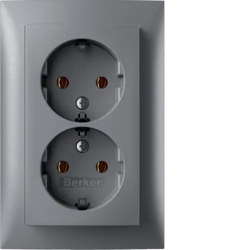 Berker 47741404 wandcontactdoos 2-voudig randaarde voor enkele inbouwdoos S1 aluminium mat