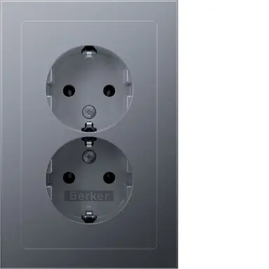 Berker 47726094 wandcontactdoos 2-voudig randaarde voor ovale 1,5 inbouwdoos Q3 aluminium