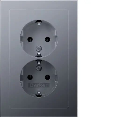 Berker 47726094 wandcontactdoos 2-voudig randaarde voor ovale 1,5 inbouwdoos Q3 aluminium