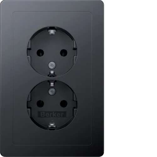 Berker 47726086 wandcontactdoos 2-voudig randaarde voor ovale 1,5 inbouwdoos Q1 antraciet
