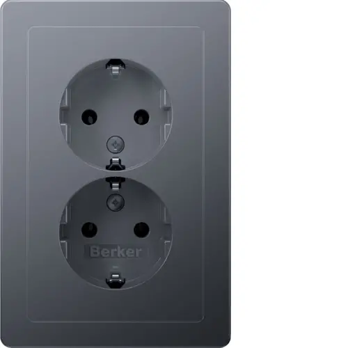Berker 47726084 wandcontactdoos 2-voudig randaarde voor ovale 1,5 inbouwdoos Q1 aluminium