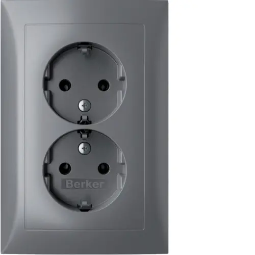 Berker 47721404 wandcontactdoos 2-voudig randaarde voor ovale 1,5 inbouwdoos S1 aluminium