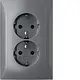 Berker 47721404 wandcontactdoos 2-voudig randaarde voor ovale 1,5 inbouwdoos S1 aluminium