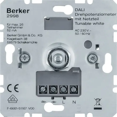 Berker 2998 draai-potentiometer DALI met voeding Tunable White