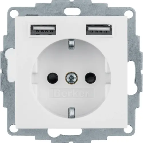 Berker 48038989 wandcontactdoos randaarde 2x USB S1/B3/B7 wit glans