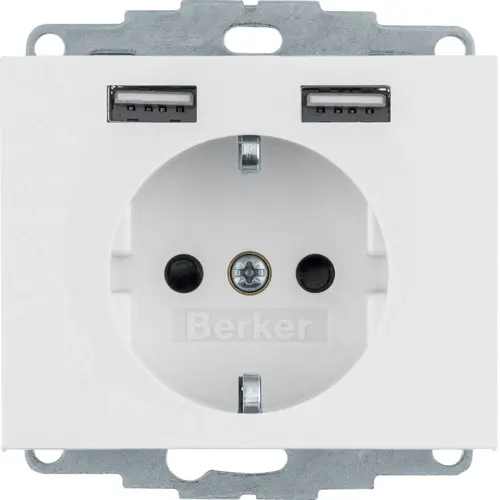 Berker 48037009 wandcontactdoos randaarde 2x USB K1 wit