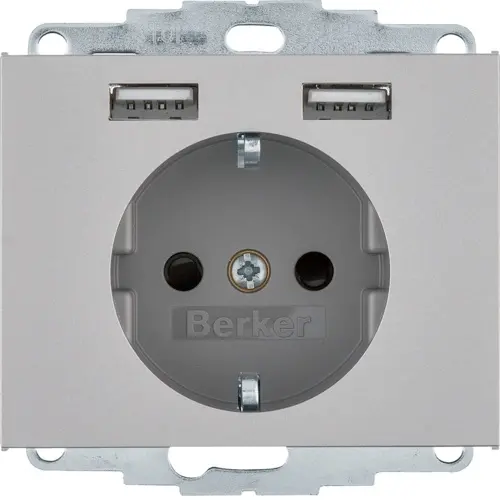 Berker 48037004 wandcontactdoos randaarde 2x USB K5 edelstaal