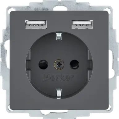 Berker 48036086 wandcontactdoos randaarde 2x USB Q1/Q3/Q7 antraciet