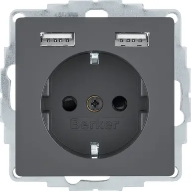 Berker 48036086 wandcontactdoos randaarde 2x USB Q1/Q3/Q7 antraciet OP=OP