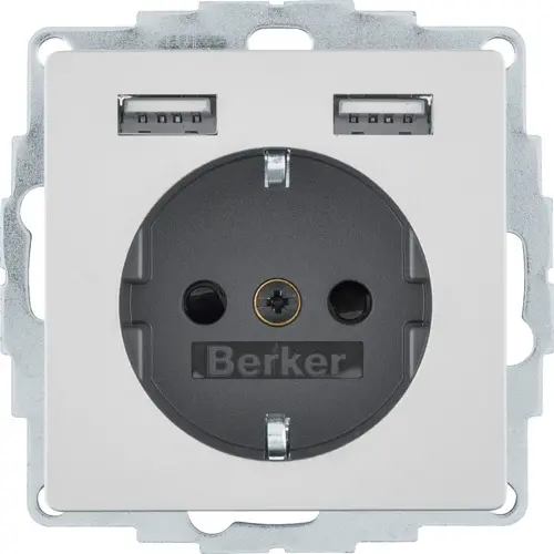 Berker 48036084 wandcontactdoos randaarde 2x USB Q1/Q3/Q7 aluminium
