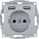 Berker 48031404 wandcontactdoos randaarde 2 x USB type A S1/B3/B7 aluminium mat OP=OP
