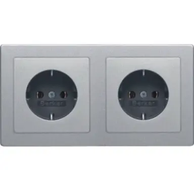 Berker 47206094 wandcontactdoos 2-voudig randaarde compleet voorbedraad voor duo-inbouwdoos Q3 aluminium