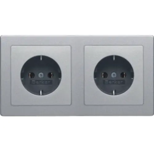 Berker 47206094 wandcontactdoos 2-voudig randaarde compleet voorbedraad voor duo-inbouwdoos Q3 aluminium