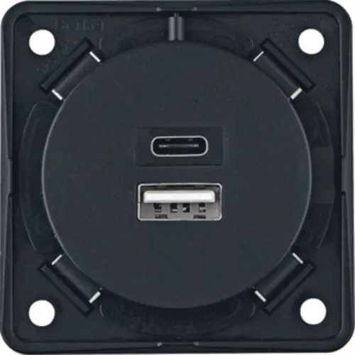 Berker 926202505 Integro Flow USB-oplaadcontactdoos 3A USB-A en USB-C antraciet mat