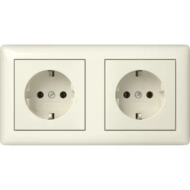 Gira 482101 wandcontactdoos randaarde set 2-voudig compleet voorbedraad Type 10 Systeem 55 creme glans