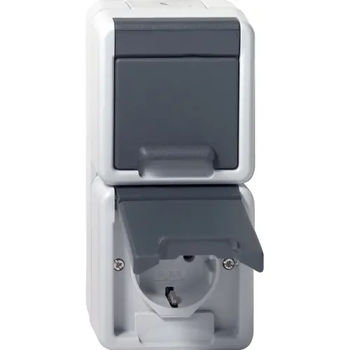 Gira 478030 wandcontactdoos 2-voudig randaarde verticaal klapdeksel opbouw compleet IP44