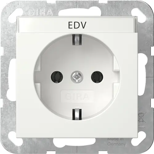 Gira 445703 wandcontactdoos randaarde met tekstkader Systeem 55 wit glans