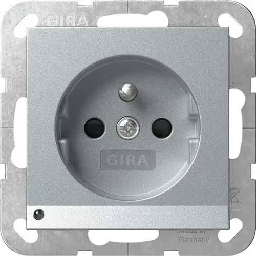 Gira 448926 wandcontactdoos penaarde Belgie verhoogde aanraakbeveiliging met LED orientatielicht Systeem 55 aluminium mat