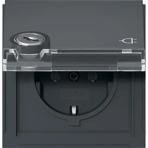 Gira 456967 wandcontactdoos randaarde met klapdeksel tekstkader en slot gelijksluitend TX44 antraciet