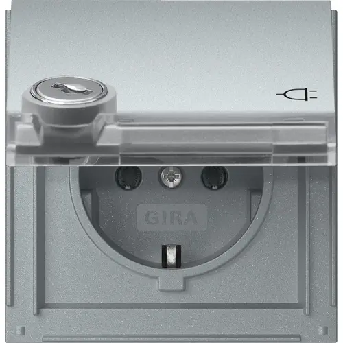 Gira 446765 wandcontactdoos randaarde met klapdeksel tekstkader en slot TX44 aluminium