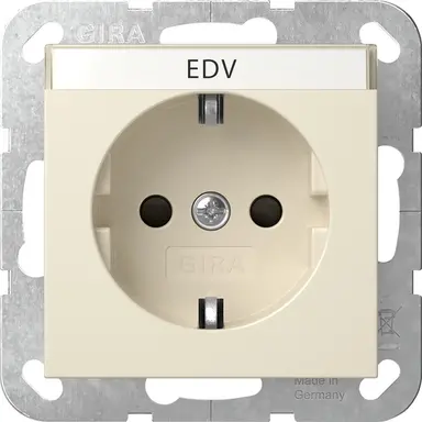 Gira 446201 wandcontactdoos randaarde met verhoogde aanraakbeveiliging en tekstkader Systeem 55 creme glans