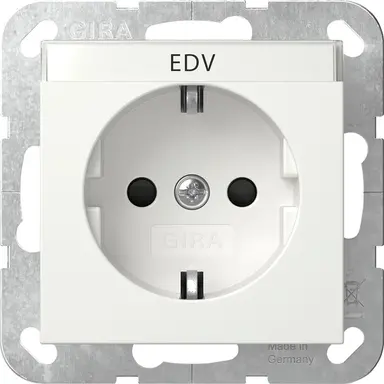 Gira 446203 wandcontactdoos randaarde met verhoogde aanraakbeveiliging en tekstkader Systeem 55 wit glans