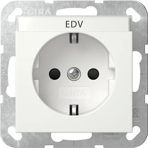 Gira 446203 wandcontactdoos randaarde met verhoogde aanraakbeveiliging en tekstkader Systeem 55 wit glans