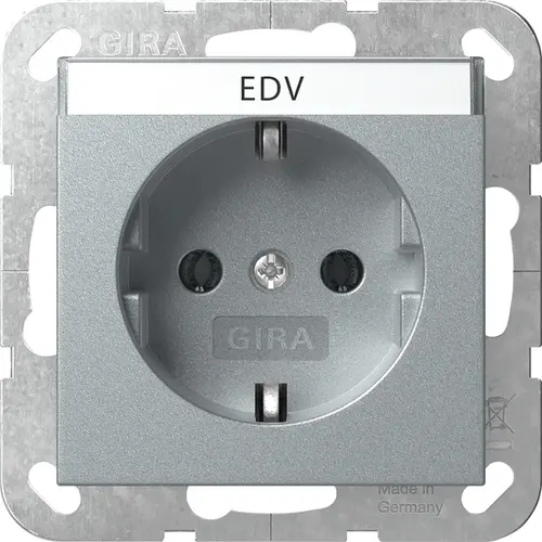 Gira 445726 wandcontactdoos randaarde met tekstkader Systeem 55 aluminium mat
