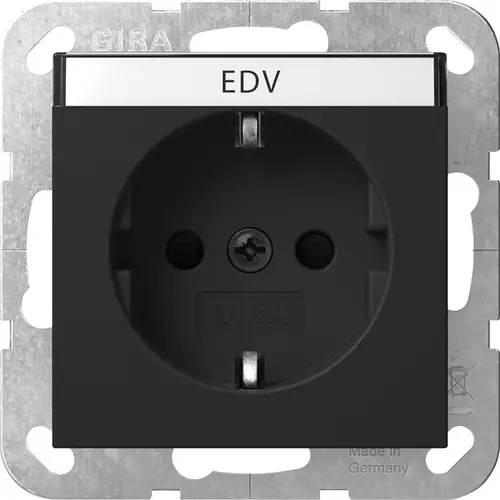 Gira 4462005 wandcontactdoos randaarde met verhoogde aanraakbeveiliging en tekstkader Systeem 55 zwart mat.