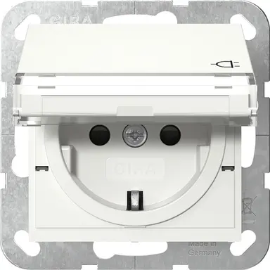 Gira 455703 wandcontactdoos randaarde met verhoogde aanraakbeveiliging klapdeksel en tekstkader Systeem 55 wit glans