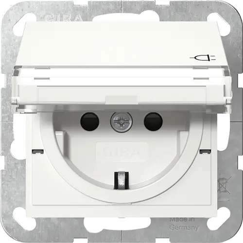 Gira 455703 wandcontactdoos randaarde met verhoogde aanraakbeveiliging klapdeksel en tekstkader Systeem 55 wit glans