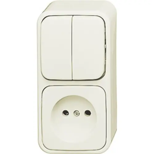 Busch-Jaeger 2601/5/2300 AP-500 combinatie serieschakelaar/wandcontactdoos zonder randaarde opbouw AP plus creme