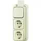 Busch-Jaeger 2601/6/2300/2 EAPJ combinatie wisselschakelaar/2x wandcontactdoos met randaarde K/P-25 opbouw AP plus creme