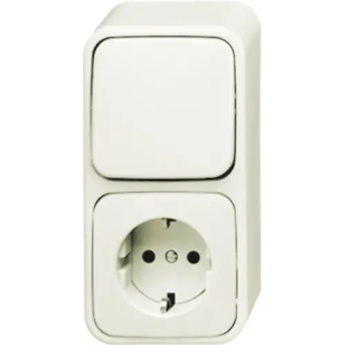 Busch-Jaeger 2601/6/2300 EAP500 combinatie wisselschakelaar/wandcontactdoos met randaarde opbouw AP plus creme