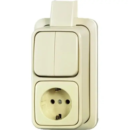 Busch-Jaeger 2601/5/2300 EAPJ combinatie serieschakelaar/wandcontactdoos met randaarde K/P-25 opbouw AP plus creme