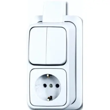 Busch-Jaeger 2601/5/2300 EAPJW combinatie serieschakelaar/wandcontactdoos met randaarde K/P-25 opbouw AP plus wit