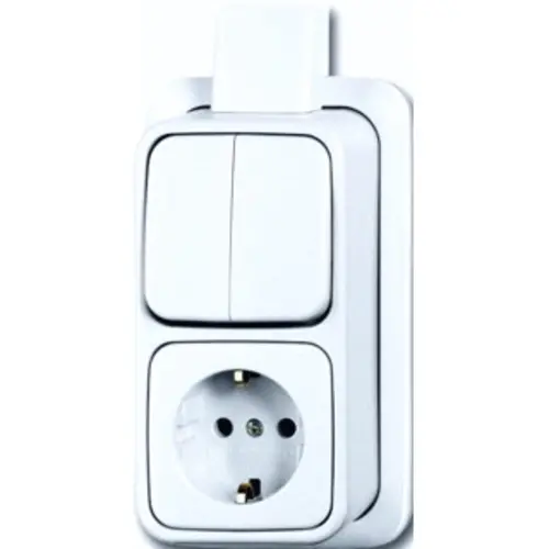 Busch-Jaeger 2601/5/2300 EAPJW combinatie serieschakelaar/wandcontactdoos met randaarde K/P-25 opbouw AP plus wit