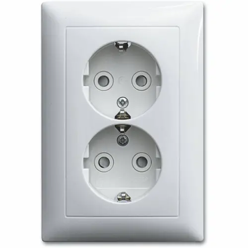 Busch-Jaeger 302EUJT-914 wandcontactdoos 2-voudig randaarde Safety+ voor ovale 1,5 inbouwdoos Balance SI wit glans