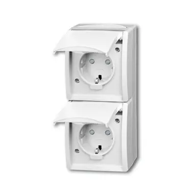 Busch-Jaeger 20-02 EBW-54 wandcontactdoos 2-voudig randaarde kindveilig met klapdeksels opbouw Ocean IP44 alpinwit