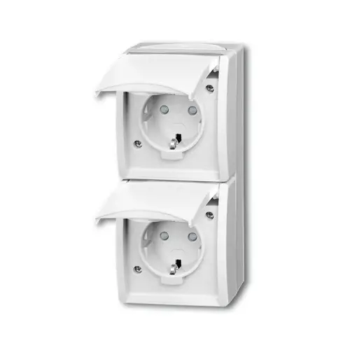 Busch-Jaeger 20-02 EBW-54 wandcontactdoos 2-voudig randaarde kindveilig met klapdeksels opbouw Ocean IP44 alpinwit