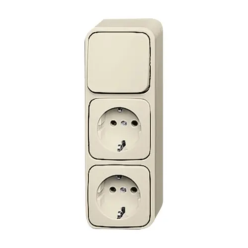 Busch-Jaeger 2601/6/2300/2 EAP combinatie wisselschakelaar/2x wandcontactdoos RA opbouw AP plus creme