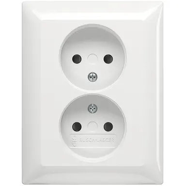 Busch-Jaeger 202 UJRB-914 wandcontactdoos 2-voudig zonder randaarde kindveilig voor enkele inbouwdoos Balance SI wit glans