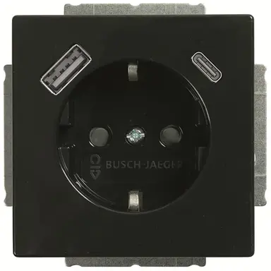 Busch-Jaeger 20 EUCB2USBAC-81 wandcontactdoos randaarde met USB type A en C Future Linear antraciet glans