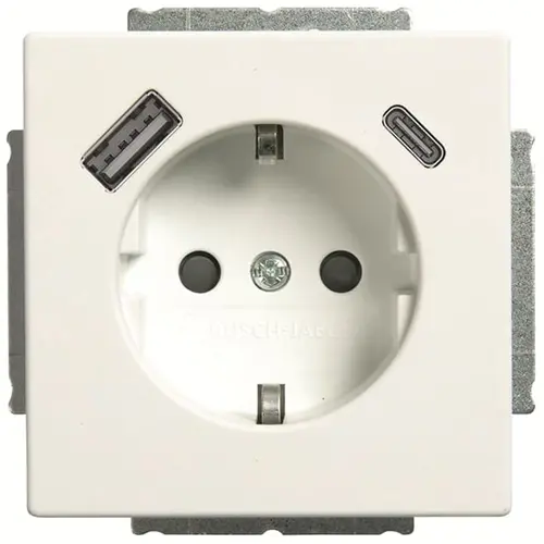 Busch-Jaeger 20 EUCB2USBAC-884 wandcontactdoos randaarde met USB type A en C Future Linear studiowit mat