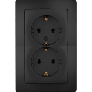 Kopp 941150004 wandcontactdoos 2-voudig randaarde voor enkele inbouwdoos HK05 Paris zwart mat