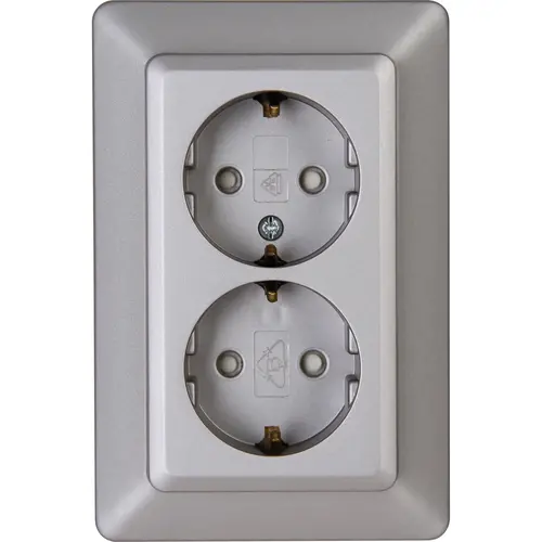 Kopp 927720003 wandcontactdoos 2-voudig randaarde Safety+ voor enkele inbouwdoos HK02 Milano staal grijs