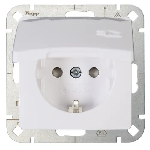 Kopp 920802008 wandcontactdoos randaarde kindveilig met klapdeksel HK05 Paris arctic wit
