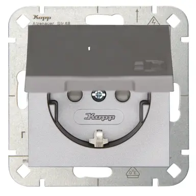 Kopp 940147004 wandcontactdoos randaarde verhoogde aanraakbeveiliging met klapdeksel HK07 Athenis staal grijs