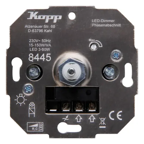 Kopp 844500001 draai/drukknop dimmer 15-150W LED 3-50W