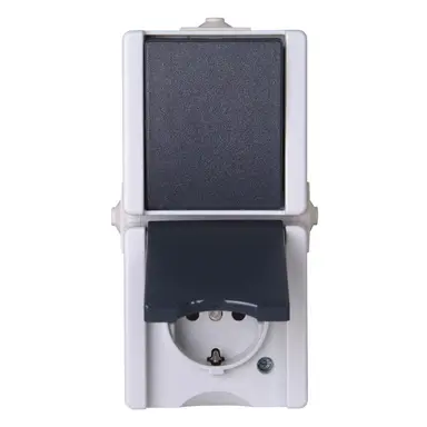 Kopp 139356003 opbouw combinatie wisselschakelaar en wandcontactdoos randaarde verticaal IP44 proAQA grijs